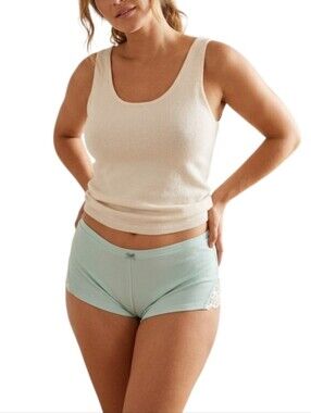 Victoria's Secret Pajama Shorts Green Mint Ribbed Knit Lace Trim Lounge Sleep M